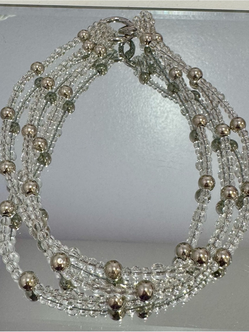 New Crystal & Silver Beaded Multi-Strand Bag Chain 18 inches